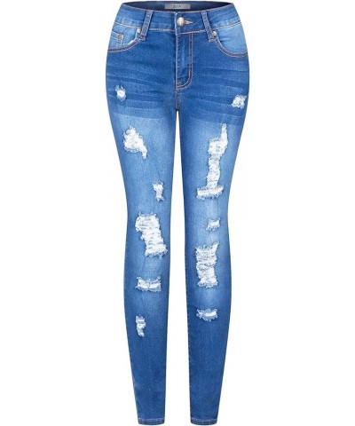 Women's Stretchy 5 Pocket Skinny Distressed Denim Jeans Denim Light $19.89 Jeans