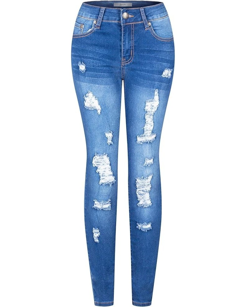 Women's Stretchy 5 Pocket Skinny Distressed Denim Jeans Denim Light $19.89 Jeans