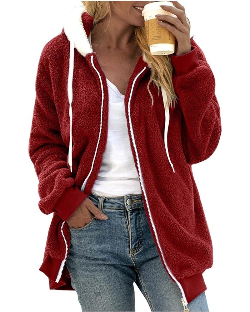 Women's Winter Fuzzy Fleece Jacket Hooded Color Block Patchwork Cardigan Coats Oversized Fluffy Sherpa Top with Pockets 04-re...