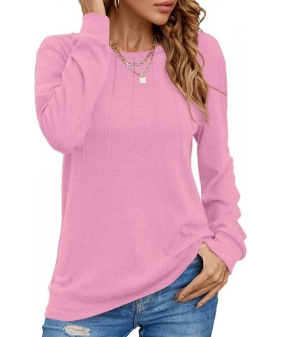 Women Long Sleeve Shirts Casual Crewneck Blouses Dressy Fashion Tunic Tops S-3XL Pink $10.59 Tops