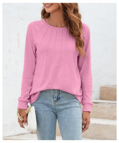 Women Long Sleeve Shirts Casual Crewneck Blouses Dressy Fashion Tunic Tops S-3XL Pink $10.59 Tops