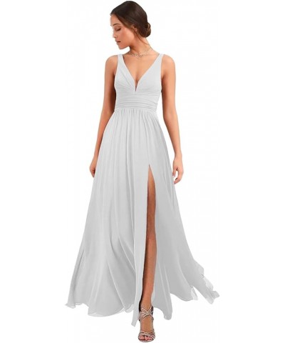 Women's Deep V Neck Bridesmaid Dresses with Slit 2023 Chiffon Pleats A Line Formal Party Dresses with Pockets YJ120 White $27...