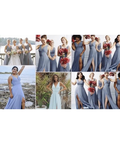 Women's Deep V Neck Bridesmaid Dresses with Slit 2023 Chiffon Pleats A Line Formal Party Dresses with Pockets YJ120 White $27...