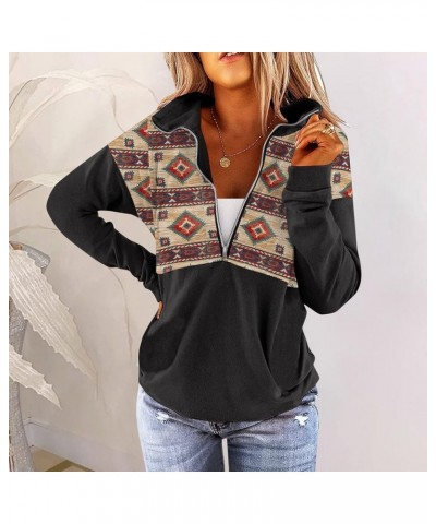 Quarter Zip Pullover Women, Cow Print Patchwork Sweatshirt Long Sleeve Lapel Jacket Tops Casual Loose Coat Outwear Green $9.2...