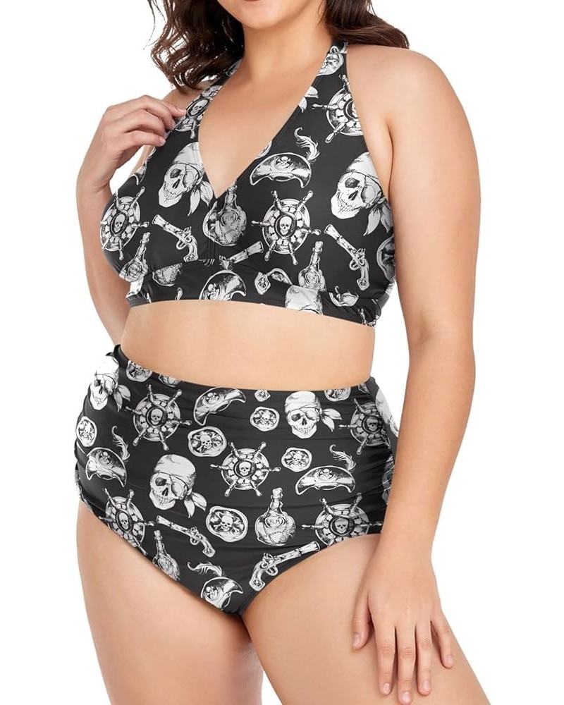 Plus Size Women's Bikini Sets Skull and Flower Bikini Sets for Women High Waisted Sexy Bikini Swimsuits Skull 09 $20.05 Swims...