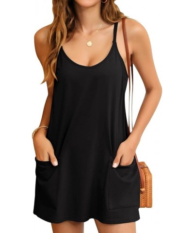 Women's Summer Mini Dress Casual Workout Tennis Dress with Shorts Sleeveless Althletic Dresses Black $19.37 Activewear