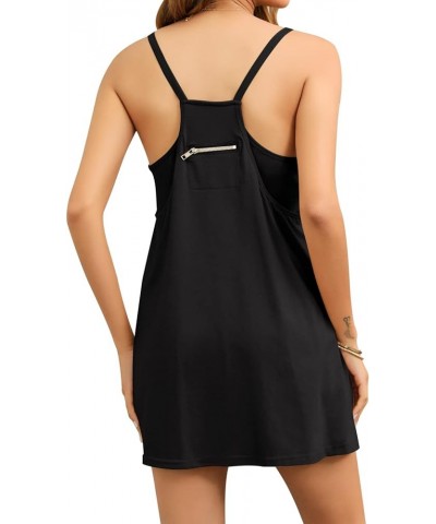 Women's Summer Mini Dress Casual Workout Tennis Dress with Shorts Sleeveless Althletic Dresses Black $19.37 Activewear