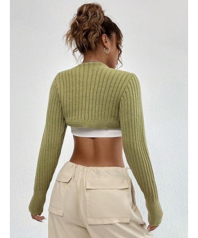 Women's Open Front Drop Shoulder Rib-Knit Long Sleeve Cropped Cardigan Shrug Vivid Green $15.54 Sweaters