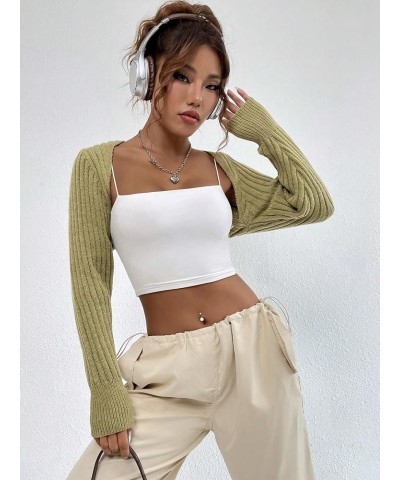 Women's Open Front Drop Shoulder Rib-Knit Long Sleeve Cropped Cardigan Shrug Vivid Green $15.54 Sweaters