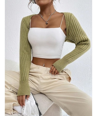 Women's Open Front Drop Shoulder Rib-Knit Long Sleeve Cropped Cardigan Shrug Vivid Green $15.54 Sweaters