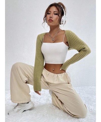 Women's Open Front Drop Shoulder Rib-Knit Long Sleeve Cropped Cardigan Shrug Vivid Green $15.54 Sweaters