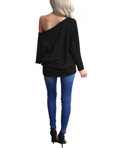 Women's Off The Shoulder Tops Batwing Long Sleeve Shirts Casual Loose Tunics Pullover Sweater Christmas Tree Black $13.49 Tops