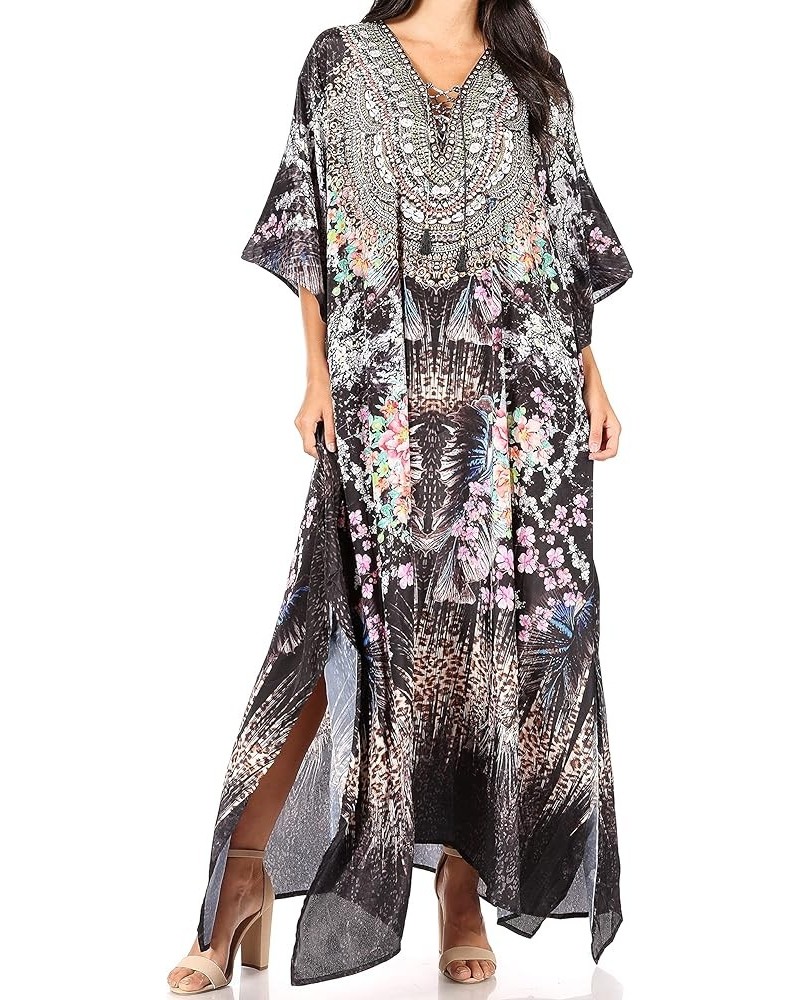 Georgettina Flowy Rhinestone V Neck Long Caftan Dress/Cover Up 433 $31.19 Dresses