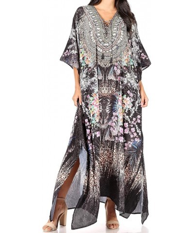 Georgettina Flowy Rhinestone V Neck Long Caftan Dress/Cover Up 433 $31.19 Dresses