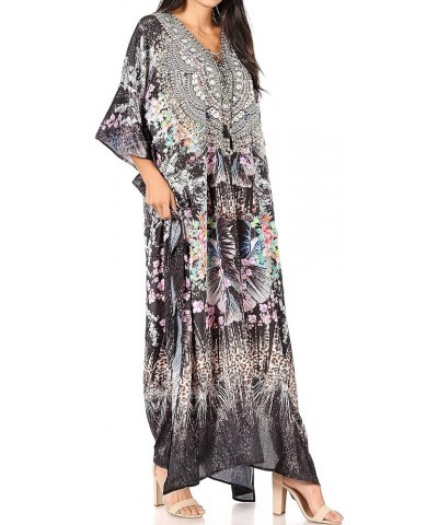 Georgettina Flowy Rhinestone V Neck Long Caftan Dress/Cover Up 433 $31.19 Dresses