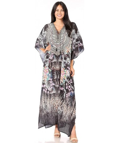 Georgettina Flowy Rhinestone V Neck Long Caftan Dress/Cover Up 433 $31.19 Dresses