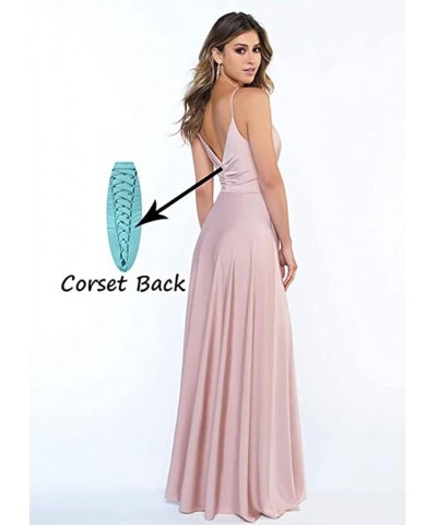 Women's Spaghetti Strap V Neck Bridesmaid Dresses Long Satin Formal Evening Gowns with Slit Pockets R004 Plum $22.00 Dresses