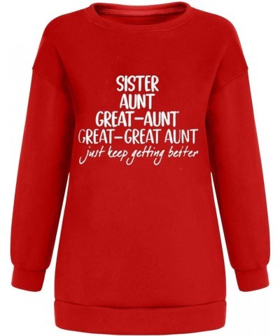 WQJNWEQ Sister, Aunt, Great Aunt Long Sleeve Shirt Women Funny Cute Mom Grandma Pullover Tops Oversized Sweatshirt Gift Red $...