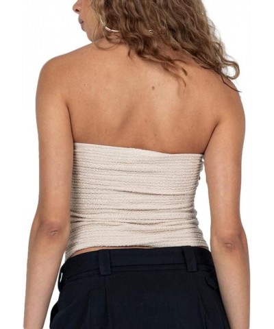 Women Y2k Strapless Tube Tops Sleeveless Slim Fitted Cropped Shirts Backless Cami Knitted Tank Tops 02-twist Knot Apricot $6....