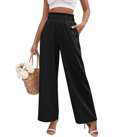 Women's Elastic Waist Wide Leg Pants Black $12.76 Pants