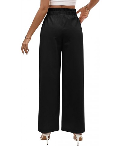 Women's Elastic Waist Wide Leg Pants Black $12.76 Pants