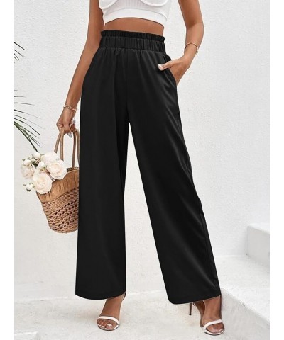 Women's Elastic Waist Wide Leg Pants Black $12.76 Pants