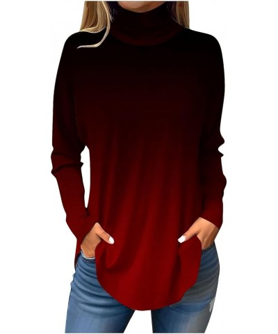 Womens Fall Tops Printing Long Sleeve Sweatshirts Turtleneck Vintage Pullover Tunic Y2k Shirt Fashion Casual Blouses 4-wine $...