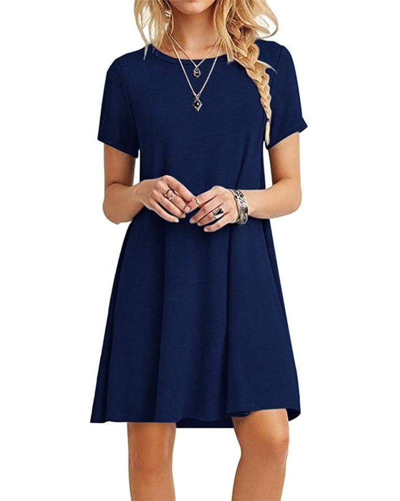 Women's Casual Plain Simple T-Shirt Loose Dress 01 Navy Blue $18.69 Dresses