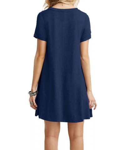 Women's Casual Plain Simple T-Shirt Loose Dress 01 Navy Blue $18.69 Dresses