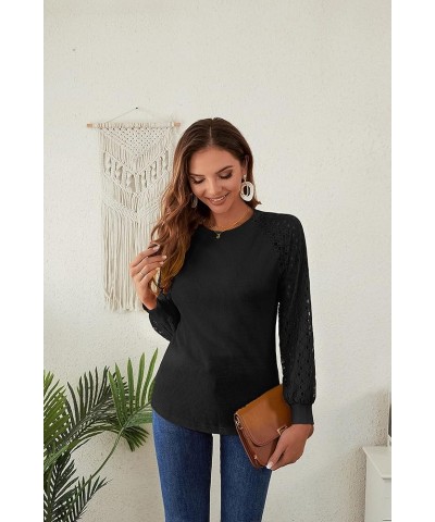 Women's Spring Trendy Long Sleeve Going Out Tops Lace Casual Loose Blouses Basic Cute T Shirts Black $14.99 Blouses