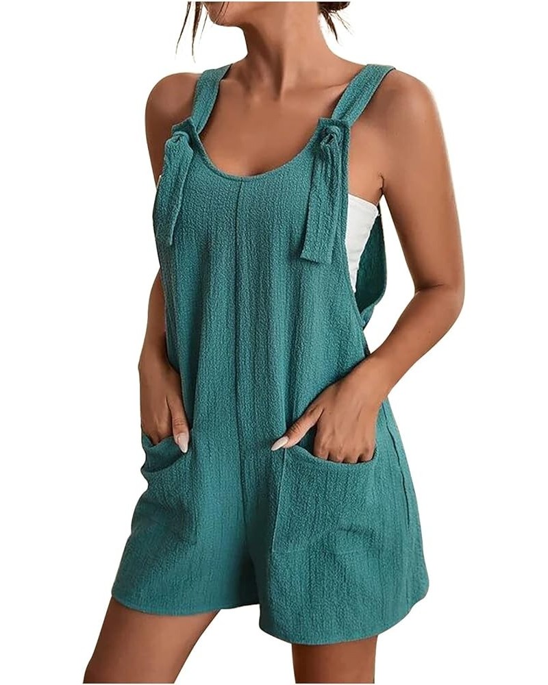 Summer Rompers for Women 2023 Casual Adjustable Strap Wide Leg Short Jumpsuits Solid Loose Overalls with Pockets 3 Green $4.3...