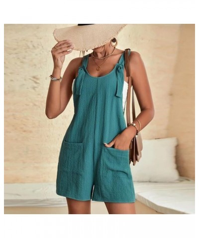 Summer Rompers for Women 2023 Casual Adjustable Strap Wide Leg Short Jumpsuits Solid Loose Overalls with Pockets 3 Green $4.3...