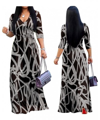 Women's V Neck 3/4 Sleeve Plus Size Long Maxi Dress with Belt 01 Floral-69 $11.60 Dresses