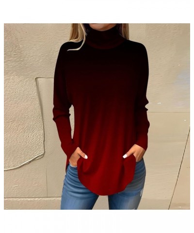 Womens Fall Tops Printing Long Sleeve Sweatshirts Turtleneck Vintage Pullover Tunic Y2k Shirt Fashion Casual Blouses 4-wine $...
