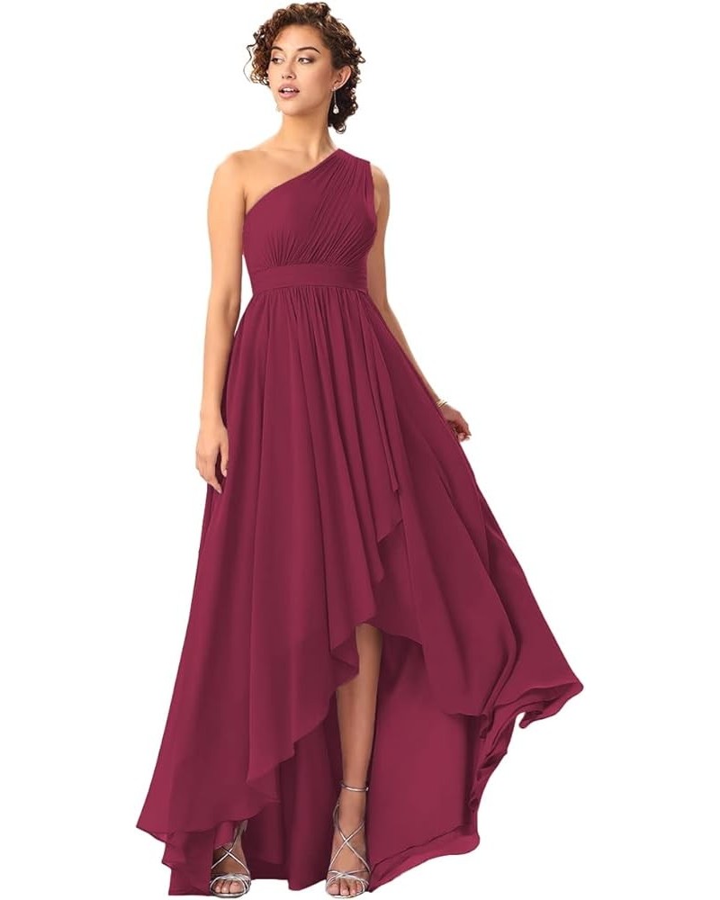 Women's One Shoulder Bridesmaid Dresses High Low Chiffon Formal Party Gowns with Pockets SE051 Desert Rose $31.61 Dresses