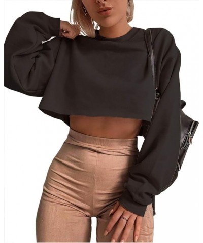 Women's Crewneck Long Sleeve Crop Tops Workout Casual Pullover Loose Sweatshirts Black $19.75 Hoodies & Sweatshirts