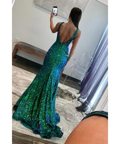 Women's Deep V-Neck Sequin Prom Dresses with Slit Sparkly Tight Mermiad Evening Formal Gown Rose Gold $28.00 Dresses