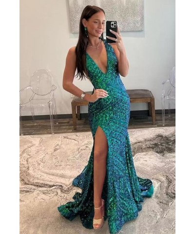 Women's Deep V-Neck Sequin Prom Dresses with Slit Sparkly Tight Mermiad Evening Formal Gown Rose Gold $28.00 Dresses