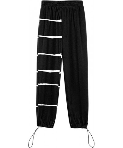 Women Printed Baggy Sweatpants Pockets High Waist Joggers Pants Contrast Color Sporty Athletic Lounge Trousers M4 Black Strip...