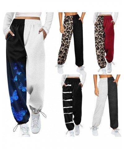 Women Printed Baggy Sweatpants Pockets High Waist Joggers Pants Contrast Color Sporty Athletic Lounge Trousers M4 Black Strip...