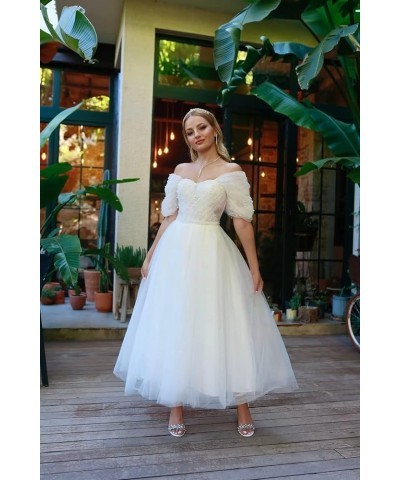 Tulle Tea Length Prom Dresses 2024 Off Shoulder Pearl Sweetheart Formal Evening Party Gowns Orange $33.60 Dresses