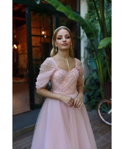 Tulle Tea Length Prom Dresses 2024 Off Shoulder Pearl Sweetheart Formal Evening Party Gowns Orange $33.60 Dresses