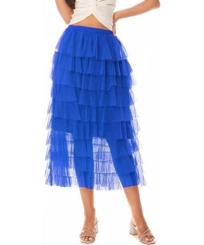 Women's Elastic Waist Tiered Layered Mesh Ballet Prom Party Tulle Tutu A-line Long Skirt (Red, L) Small Royal Blue $17.04 Skirts