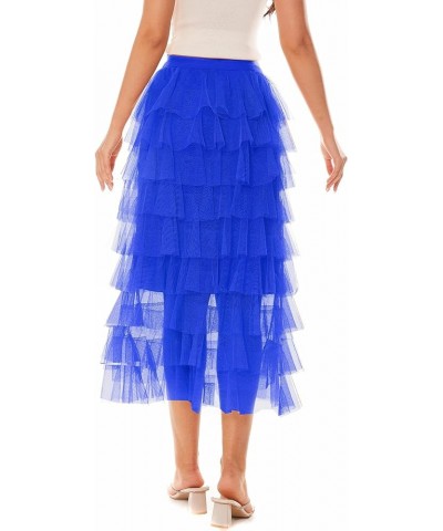 Women's Elastic Waist Tiered Layered Mesh Ballet Prom Party Tulle Tutu A-line Long Skirt (Red, L) Small Royal Blue $17.04 Skirts