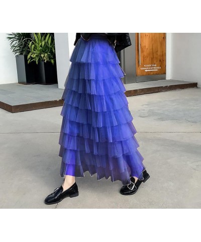 Women's Elastic Waist Tiered Layered Mesh Ballet Prom Party Tulle Tutu A-line Long Skirt (Red, L) Small Royal Blue $17.04 Skirts