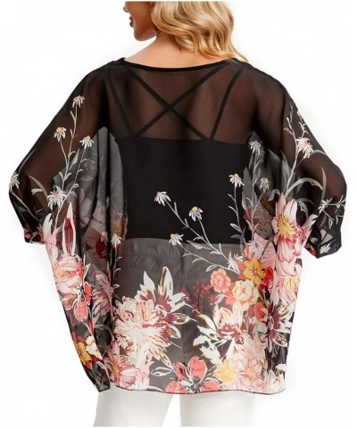 Women's Casual Chiffon Blouse Tops 3/4 Sleeve Floral Print Batwing Blouse Caftan Poncho Z-4413 $9.24 Blouses