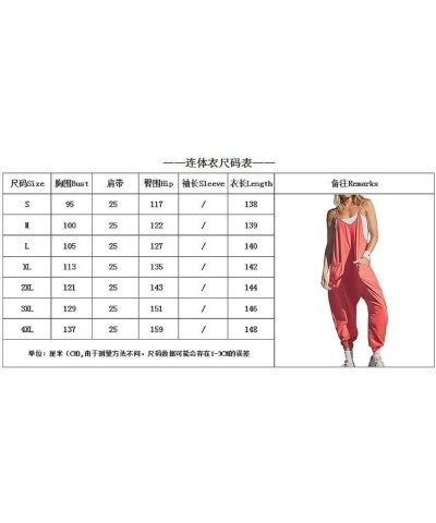 Jumpsuits for Women Casual Summer Long Rompers Sleeveless Loose Spaghetti Strap Baggy Overalls Jumpers with Pockets 2023 Beig...