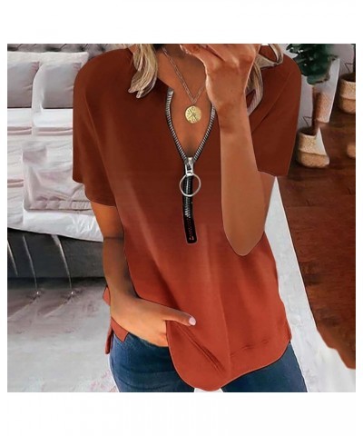 Womens Half Zipper Tops 2023 Summer Casual Dressy Short Sleeve V Neck T Shirts Cute Print Tees Trendy Tunic Fashion Blouses 2...