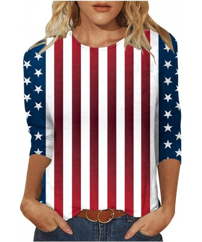 Womens America Flag Shirts 2023 Trendy Stars Stripes Patriotic Tee Shirt 3/4 Sleeve Independence Day T-Shirt Tops 12wine $6.8...