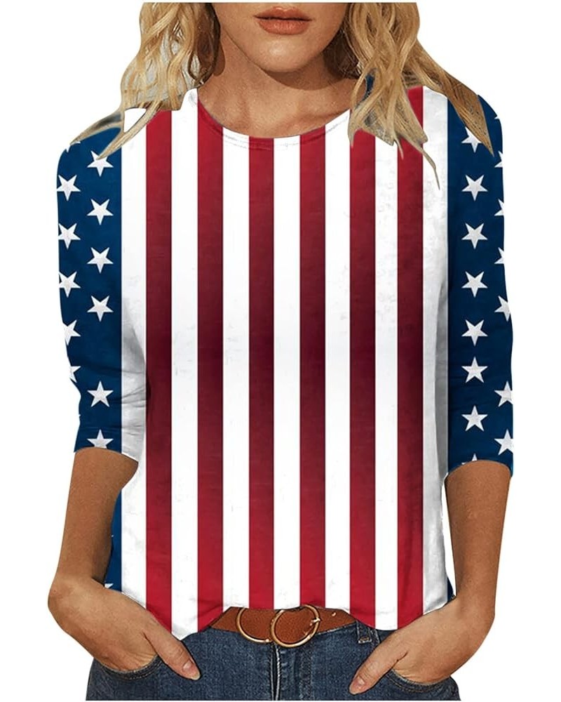 Womens America Flag Shirts 2023 Trendy Stars Stripes Patriotic Tee Shirt 3/4 Sleeve Independence Day T-Shirt Tops 12wine $6.8...